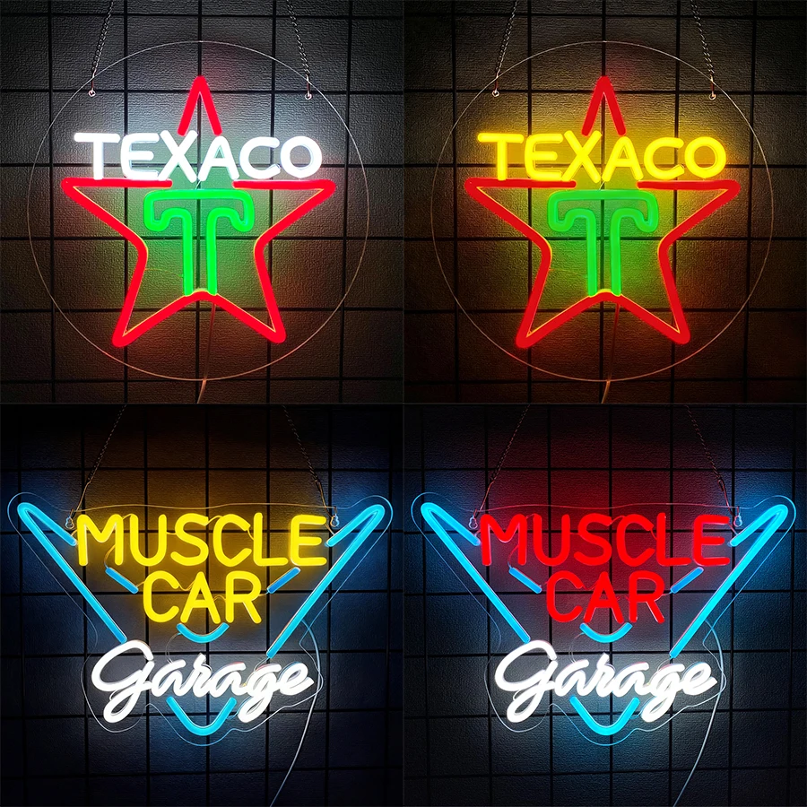 Muscle Car Garage Led Neon Sign, Business Sign Of Auto Repair Service Station, Decor Of Garage, Man Cave, Bar And Parts Store.