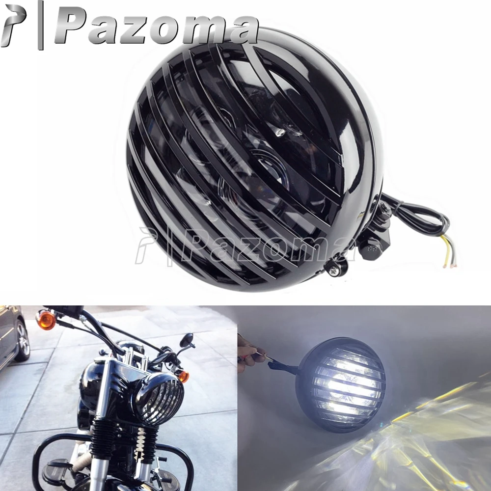 

Univerdal Motorcycle Hi/Lo Beam LED Headlight Grill Light Retro Steel Headlamp For Harley Honda Suzuki Cafe Racer Chopper Bobber