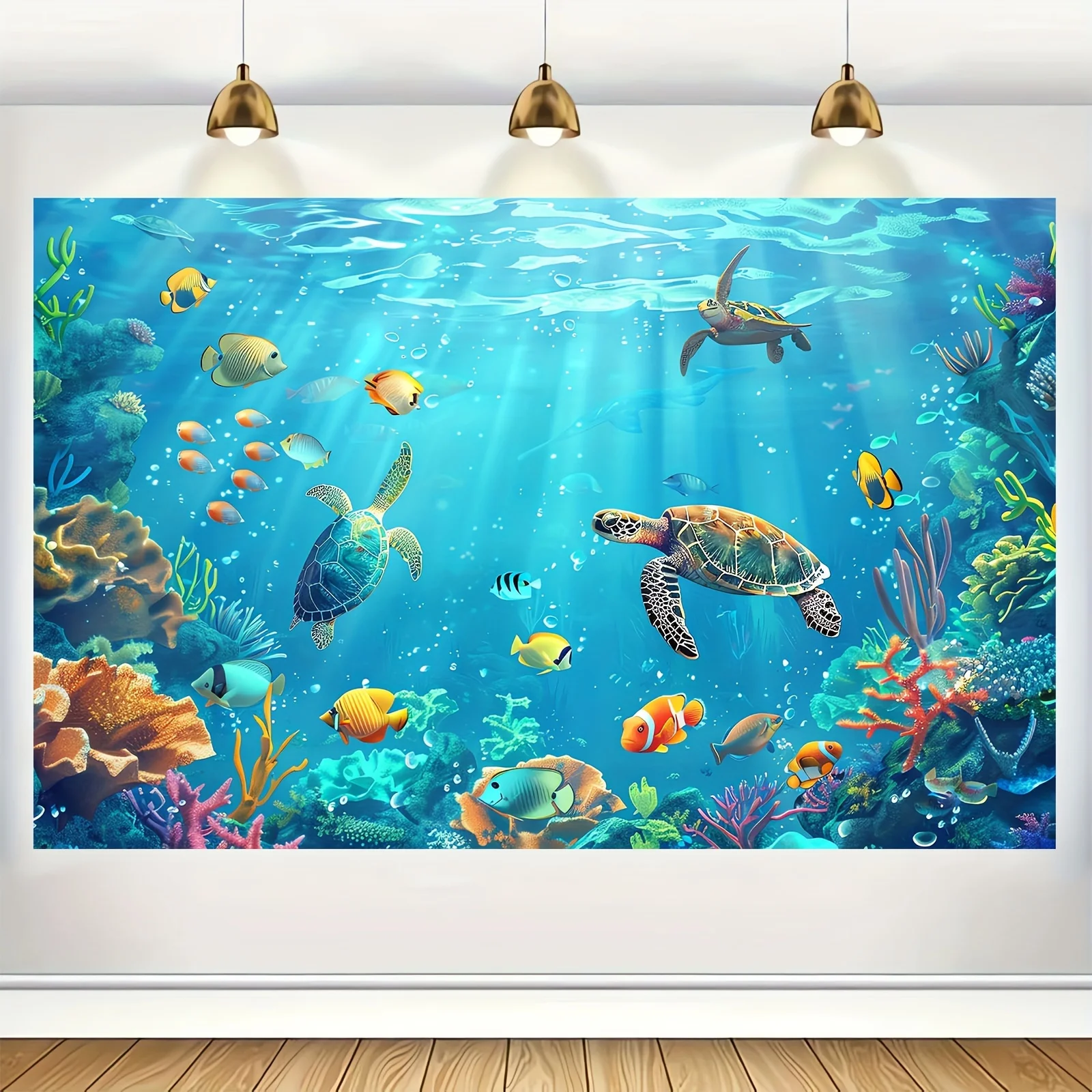 Underwater Party Background Cloth - Underwater World Theme with Fish and Underwater Design
