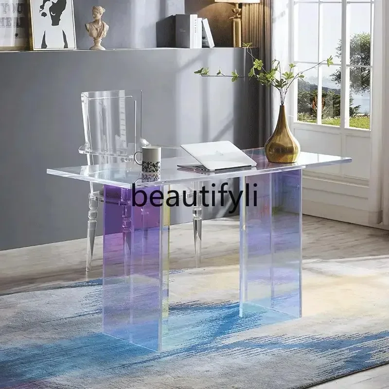 

LJY FModern simple glass dining table light luxury acrylic coffee table rectangular bedroom writing desk transparent