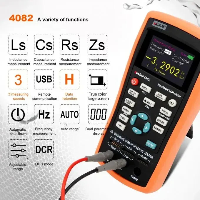 VICTOR 4082 Handheld 0.2 Percent Lcr Meter Digital 100HZ-100KHz Adjustable L/C/R/Z 0.1vrms - 1.1vrms DRSL DCR Mode