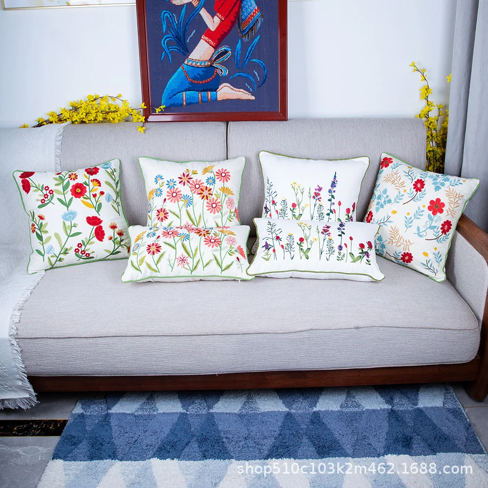 Cotton Canvas Pillow Case Modern Simple Pastoral Embroidered Sofa Cushion Throw Pillow Covers Living Room Decoration