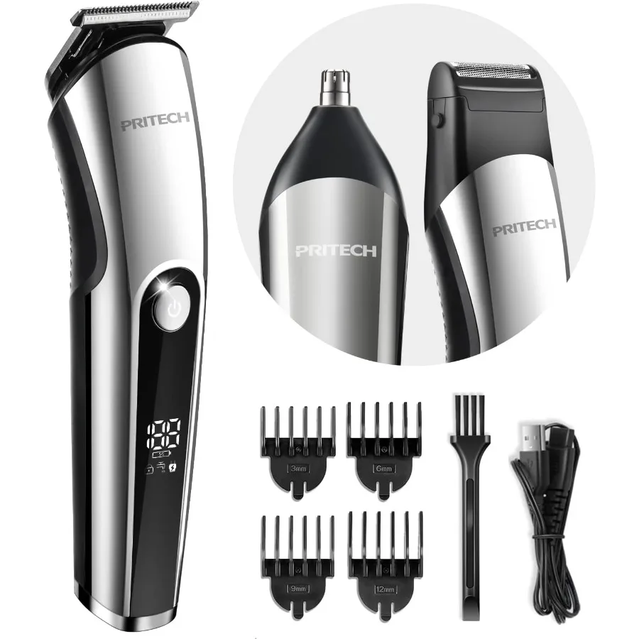 

PRITECH Beard Trimmer for Men 3 in 1 Hair Clippers for Men Kit Nose Ear Micro Electric Shaver Mens Grooming Set Cordless with L