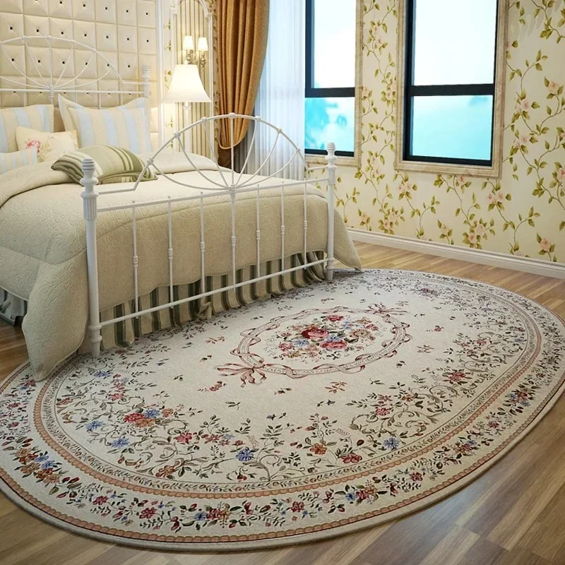 

Living Room Carpets European Pastoral Style Oval Bedroom Bedside Rug Flower Printed Coffee Tables Floor Mats Ковер 양탄자 Alfombra