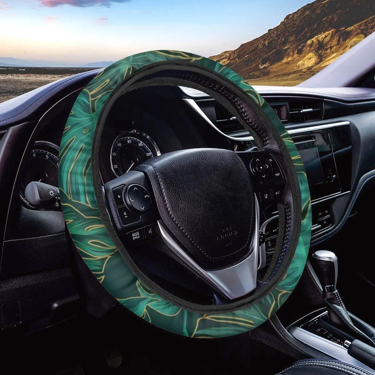 Car Steering Wheel Cover for Women Hibiscus Monstera Pattern Comfortable Sedan Steering Wheel Cover Breathable Easy to Install