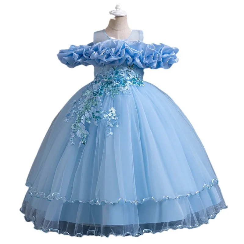 

Teenage Sticker Mesh Long Puffy Skirt for School Graduation Ceremony Piano Competition Performance Princess Dress
