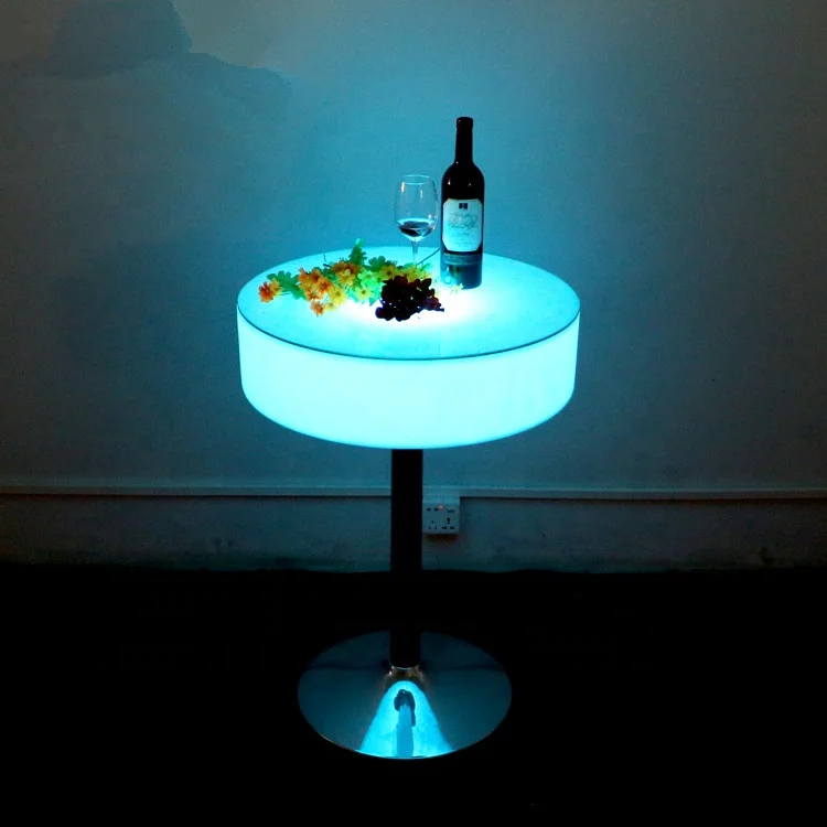 

Modern Rechargeable Round LED Bar Table Outdoor Garden Event Nightclub KTV Furniture for Home or Park Plastic Material