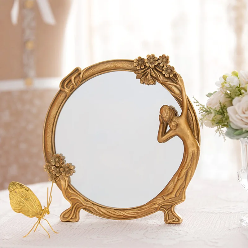 

Mutihome Table Mirrors Home Decor Items Makeup Mirrors French Resin Relief Gold Maid Mirror Makeup Mirror Retro Resin Mirrors
