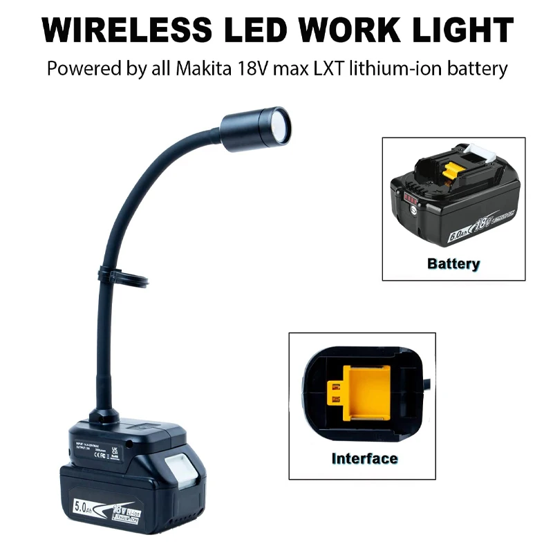 Portátil Máquina Trabalho Lâmpada Flexível Gooseneck Led Luz para Maikta 18v Li-ion Bateria para Bancada Torno Candeeiro de Mesa Peças