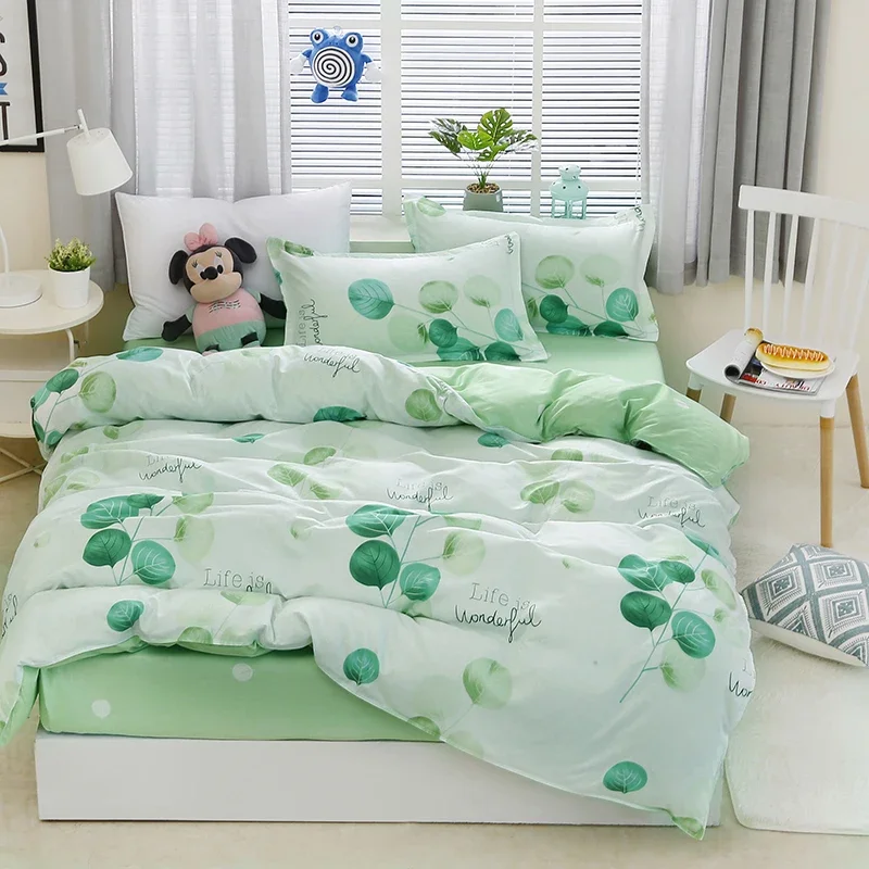4Pcs Bed Cover Set Lovely Pattern With Green Plant Duvet Cover Adult Child Bed Sheets And Pillowcases Comforter Bedding Set