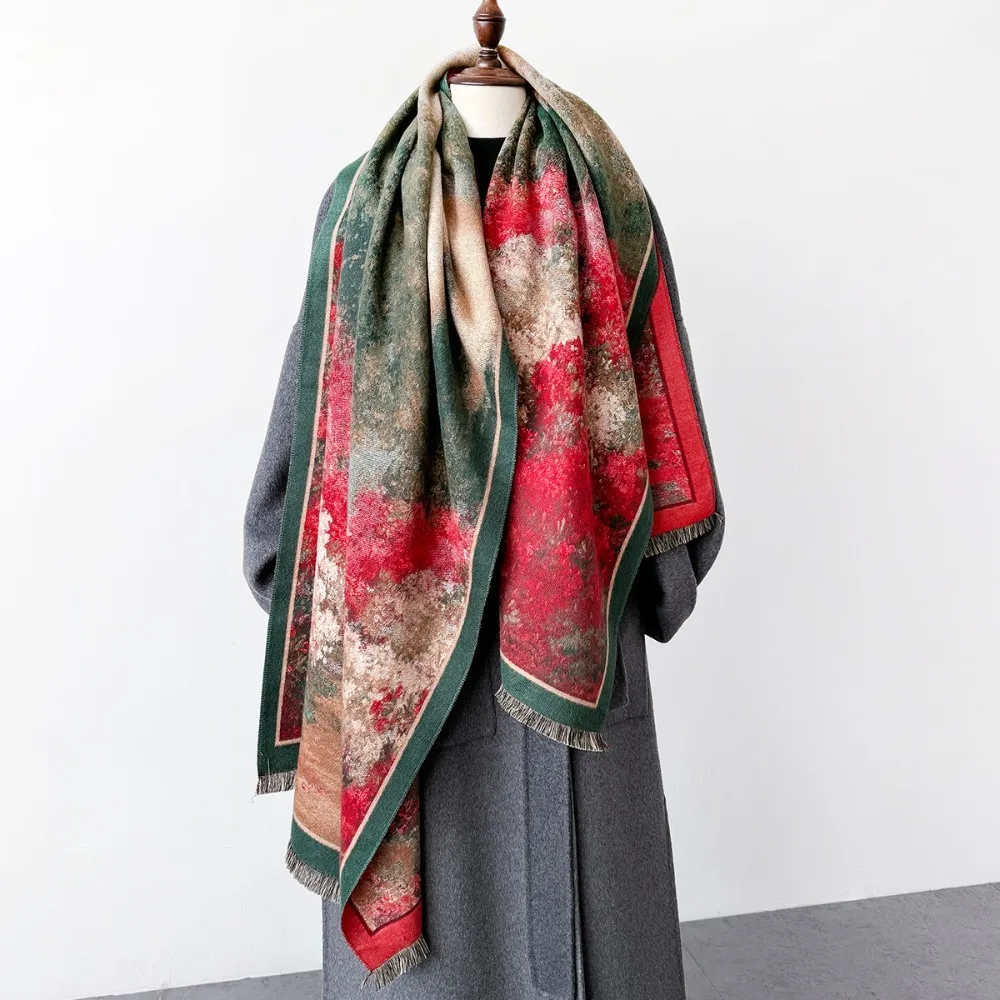 Classical Cashmere Feel Scarf Women Warm Warps and Shawl Female Large Pashmina Oil painting style Blanket Bufanda Winter Autumn