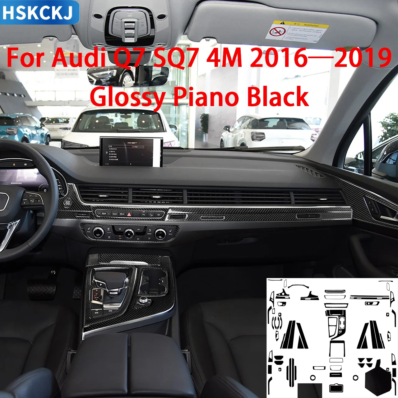 

For Audi Q7 SQ7 4M 2016 2017 2018 2019 Accessories Car Black Plastic Interior Central Control Gear Door Trim Sticker Decoration