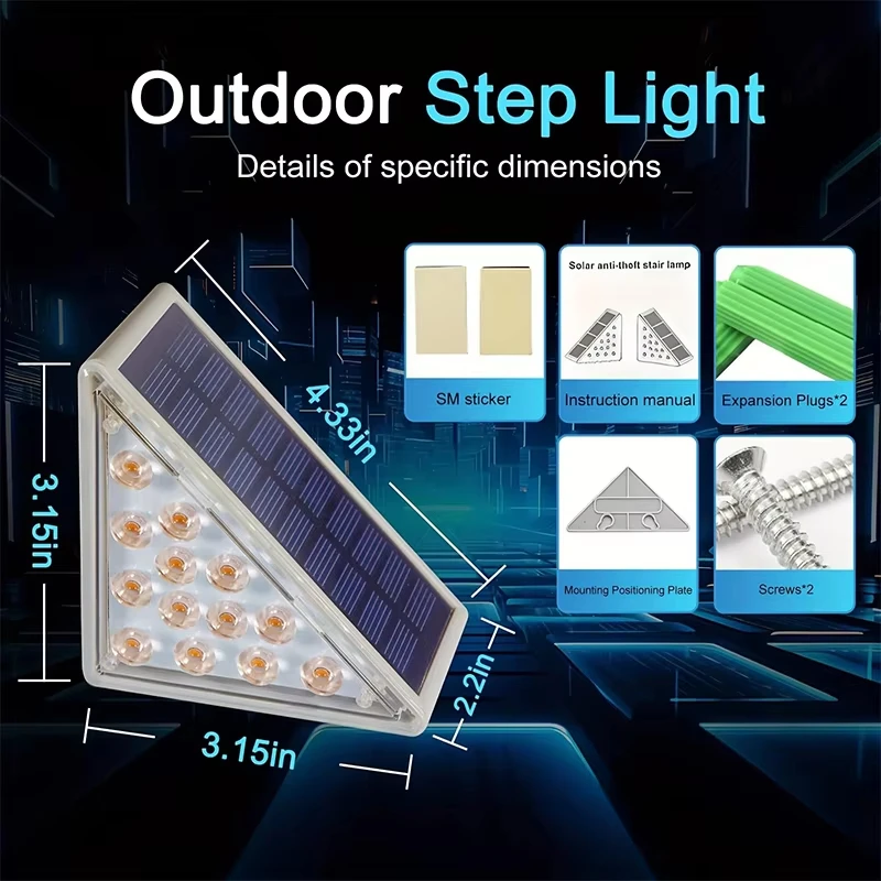 LED Step Lamp Stair Light Outdoor IP67 Waterproof Solar Light with Lens Anti-theft Design Decor Lighting for Garden Deck Path