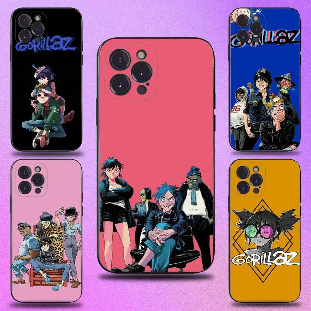 

G-GorillazS Phone Case For iPhone 16,15,14,13,12,11 Plus,Pro Max,XS,X,XR,SE,Mini,8,7,Soft Silicone Black Cover
