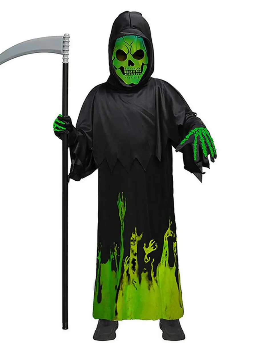 الهيكل العظمي الأبيض زي الهالوين موضوع الاسمية شبح دور اللعب ملابس أداء الأطفال مادة البوليستر التقليدية...