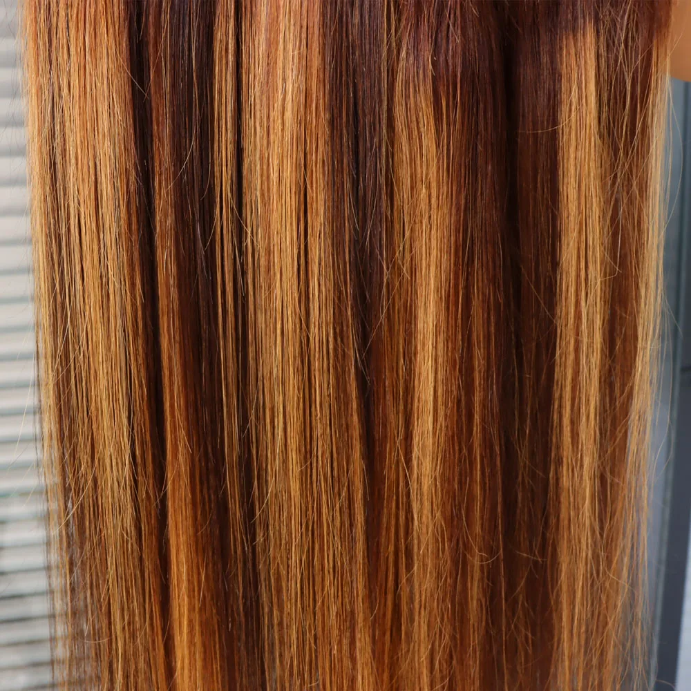 الجملة عذراء ريمي الشعر البشري حزمة مع الدانتيل إغلاق أمامي تسليط الضوء على 4/27 لون البيانو انخفاض الشحن حسب الطلب