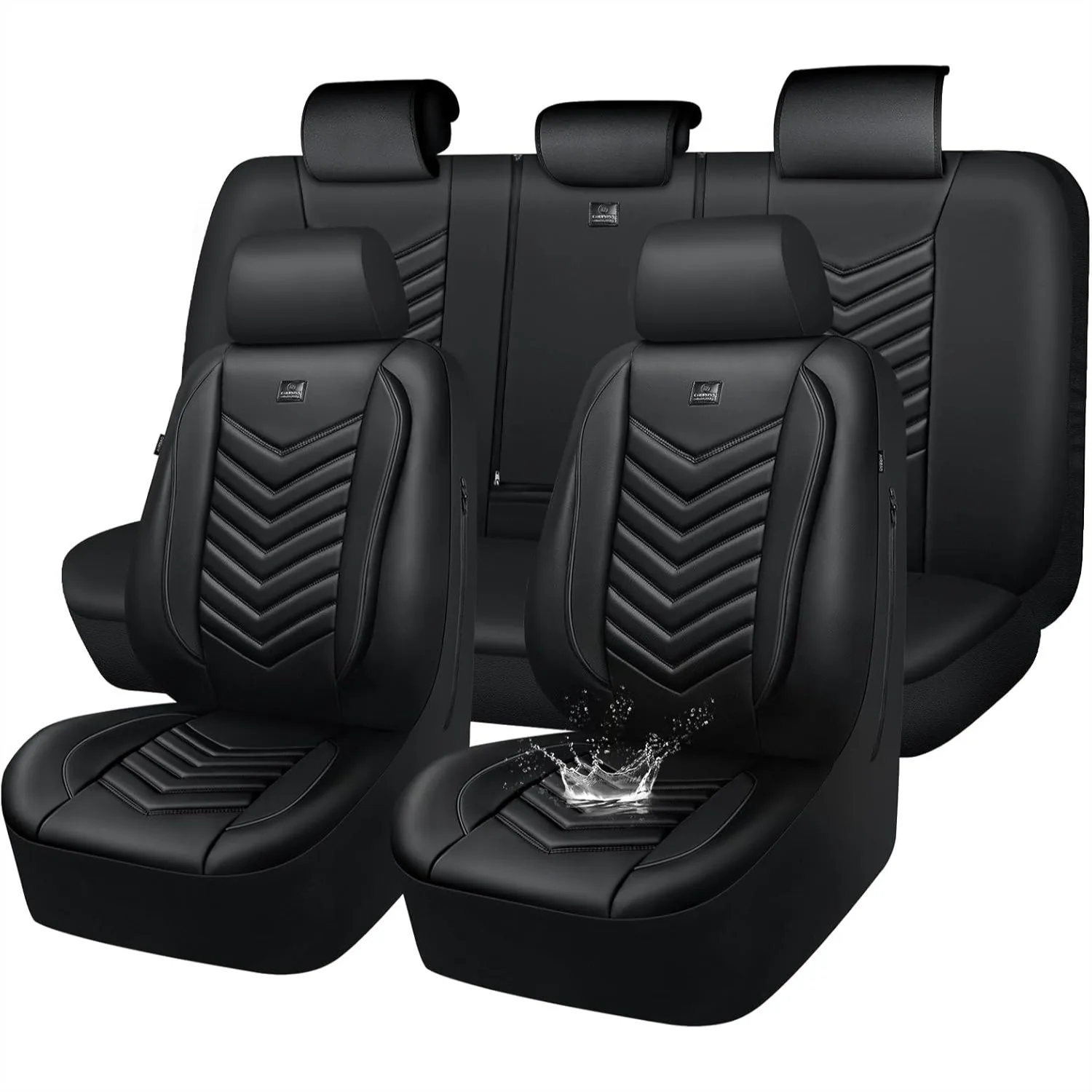 

3D Foam Faux Leather Car Seat Covers Full Set Waterproof Universal Fit for SUV Truck Sedan Automotive Anti-Slip All Black