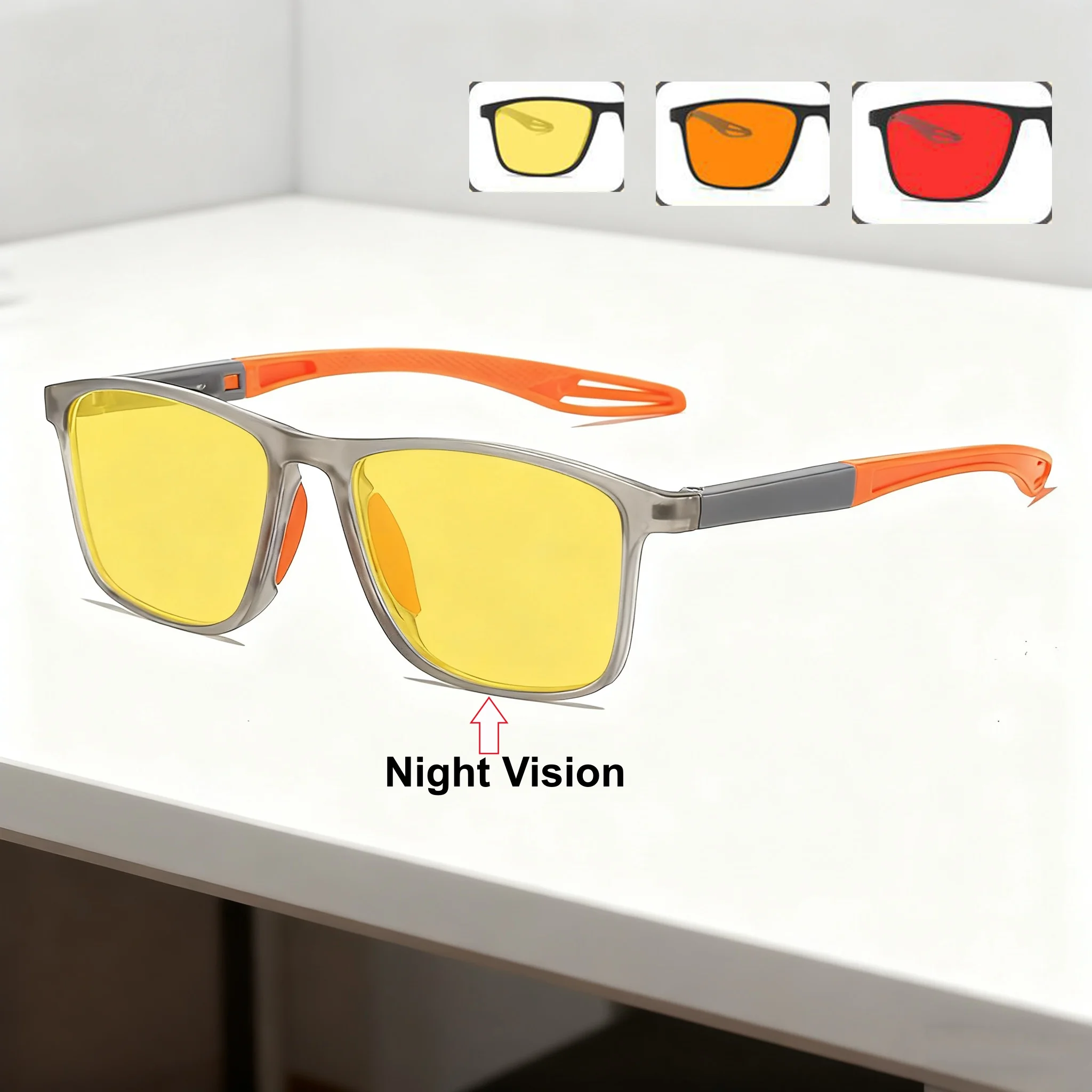 

Classic Fashion Sports HD Night Vision Women's Flat Light Glasses Ultra Light Neutral Multi Color Night Driving Glasses