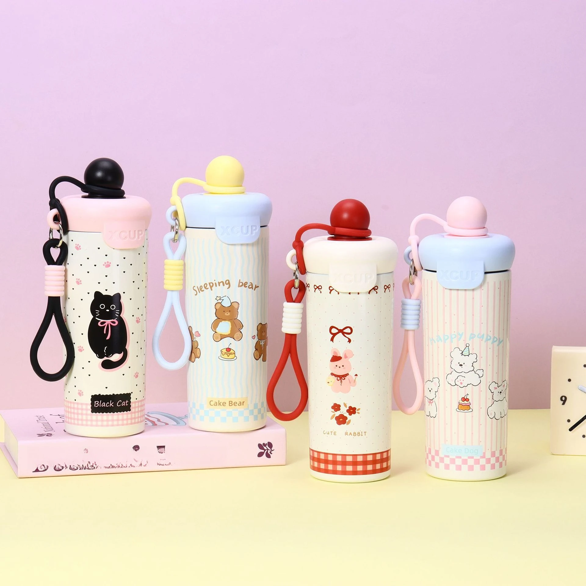 

600ml Cartoon Stainless Steel316 Thermal With Handle Straw Portable Coffee Insulation Or Cooling Thermal Water Bottle Travel Mug