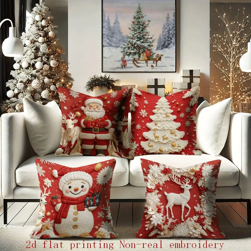 

Fundas almohada planas 2D - 4-х пьес Tema Naviño | Бюль Navidad bordado blanco земель родно con кораciones dorada