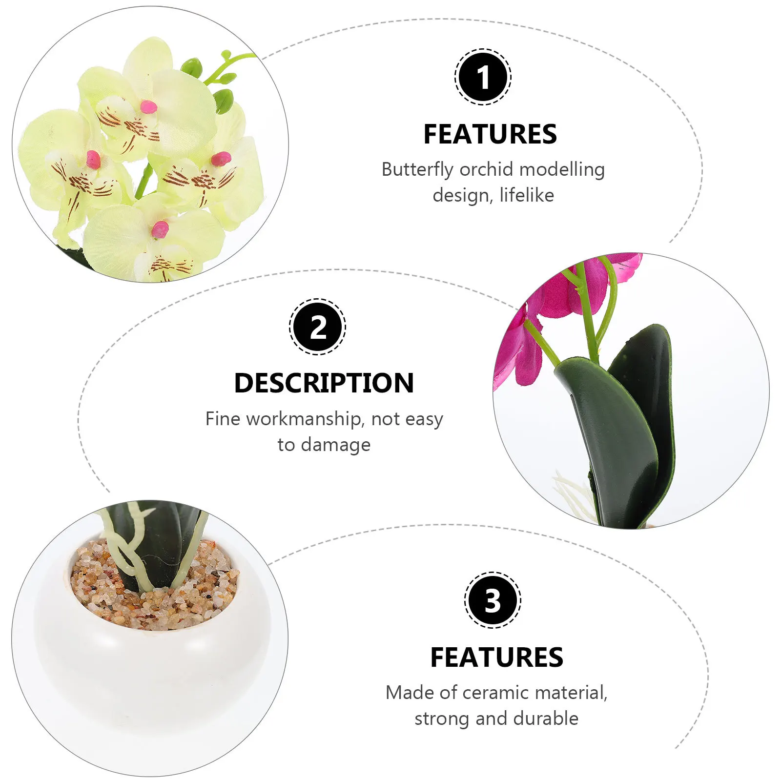 

2Pcs Lifelike Phalaenopsis Bonsai Artificial Flowers Decorative Desktop Decor Office Home Living Room Ornament