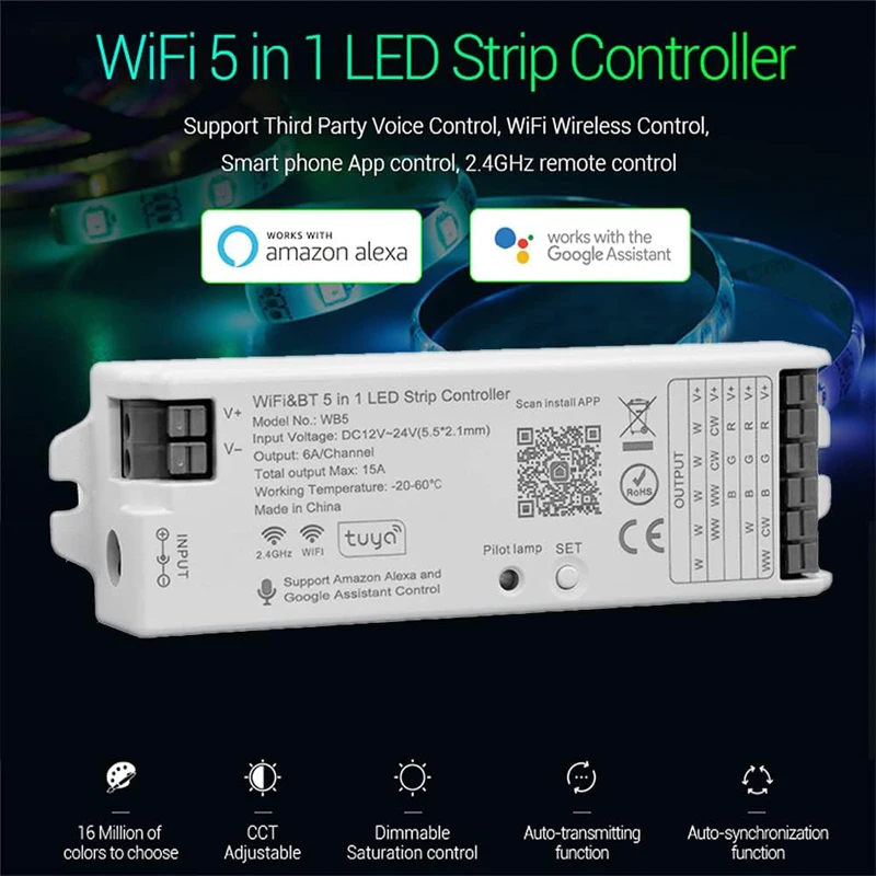 DC12-24V wb5 5 em 1 rgb cct mu - Smart Home Llm avaliação e preço
