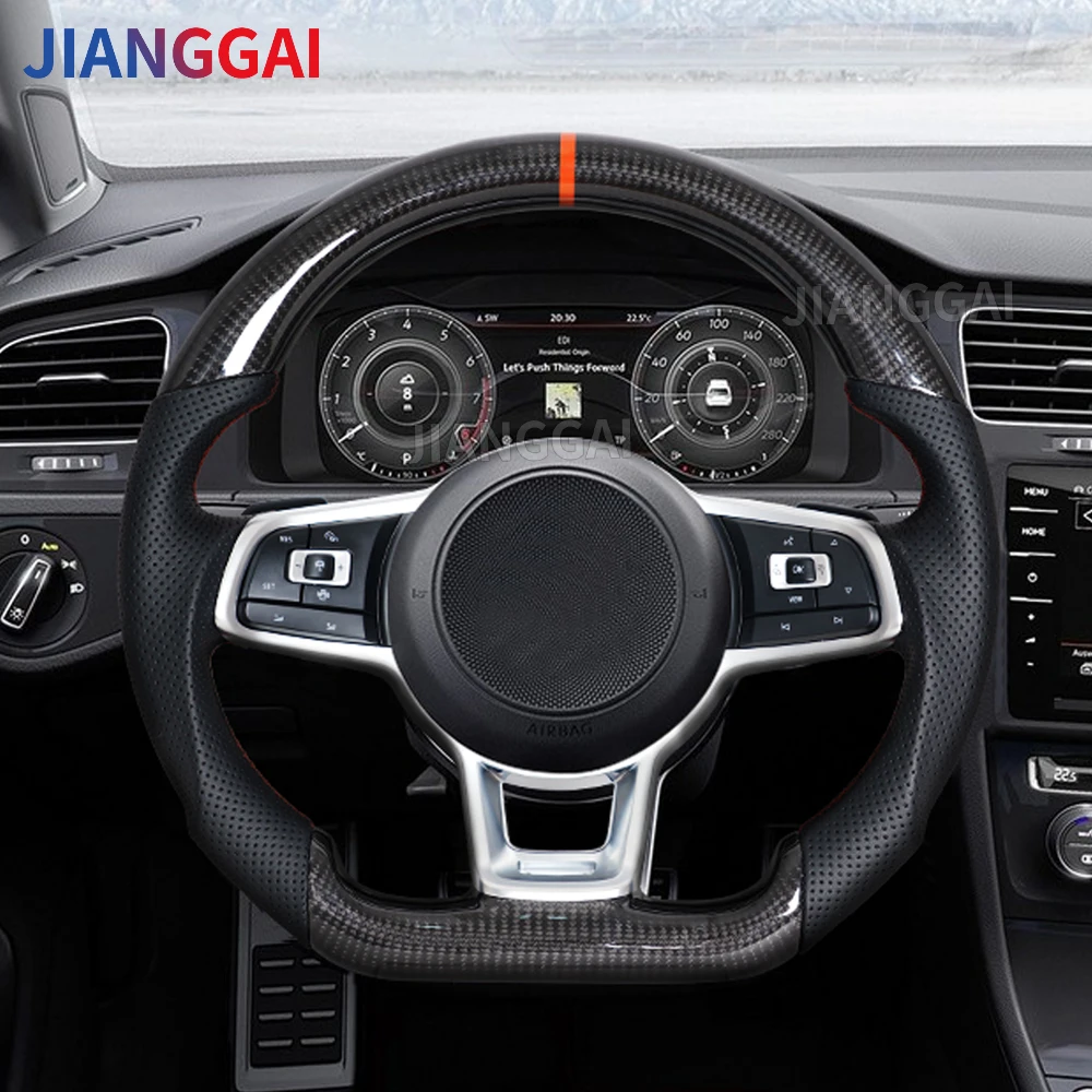 For Volkswagen VW golf mk7 Carbon Fiber Steering Wheel Golf 7 GTI Steering Wheel Full Leather 2015 2016 2017 With Paddles Button