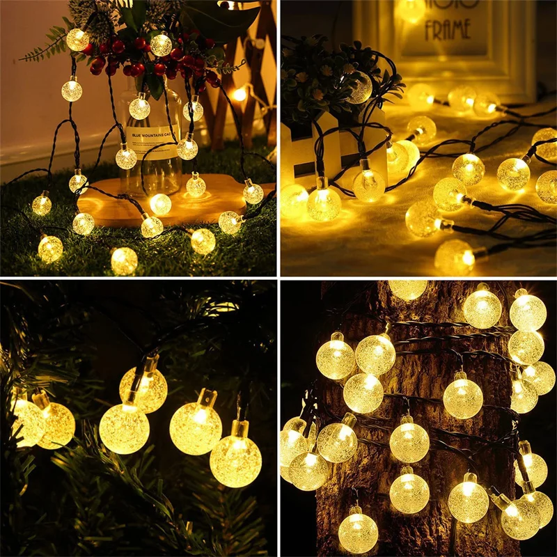 Outdoor Solar String Lights LED Solar Bubble Balls Lamp String Lights 8 Modes Garden Christmas Decorative Fairy Light String