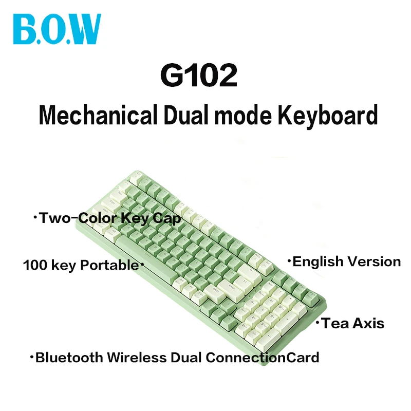 BOW G102D Bluetooth Dual Mode Mechanical Keyboard Axis Interchangeable Two-Color Key Cap Office Typing Tea Axis 100-Key English