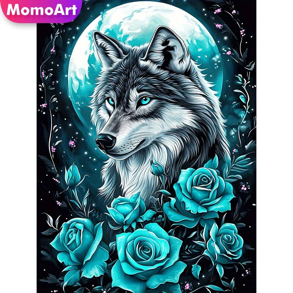 Momoart Wolf Diamond Mosaic Animal DIY Suitable for Beginners Flower Diamond Embroidery Dog Painting Craft Kit Handmade Gift