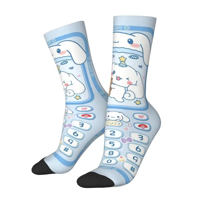 Custom Cinnamoroll Sanrio Cartoon Dress Socks Men's Women's Warm Funny Novelty Yugui Dog Xina Cinnamon Dog Crew Socks