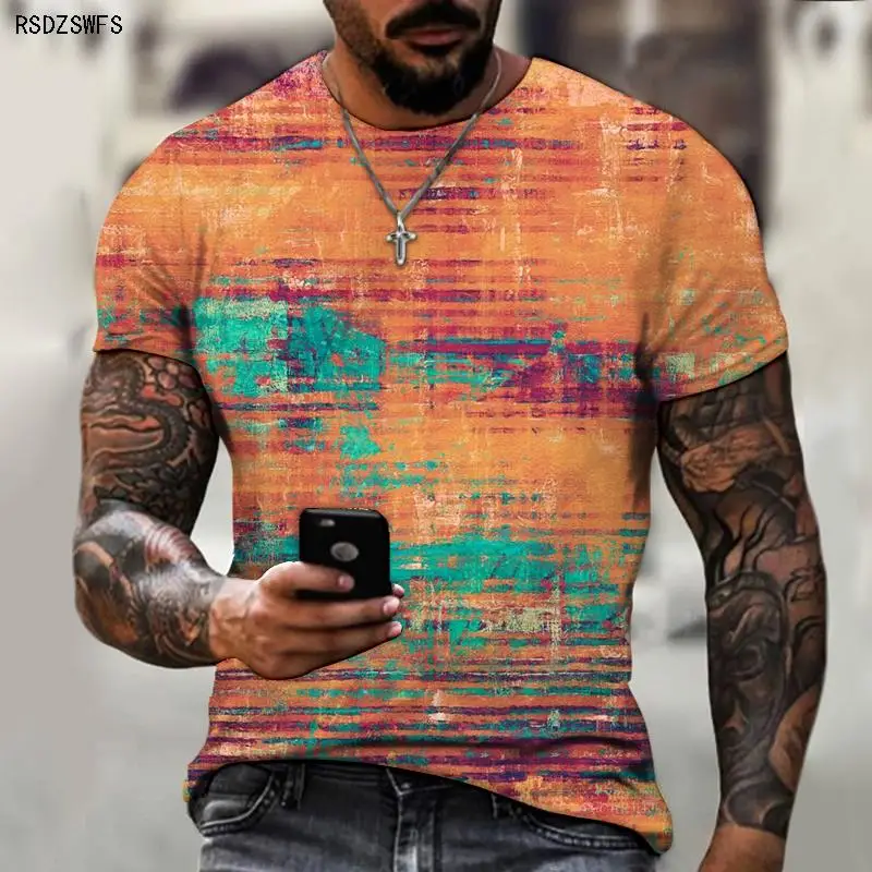 2021 New Time Retro Style 3d Digital Printing Men's Short Sleeve Men's T-shirt Fashion Top O-neck Ice Silk Cool Streetwear