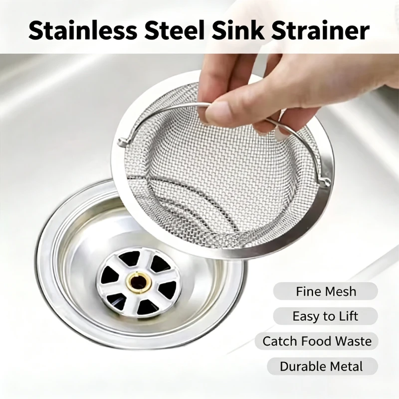 4PCS Handle Type Stainless Steel Kitchen Sink Drain Filter Basket Anti Blocking Collector to Catch Food Residue