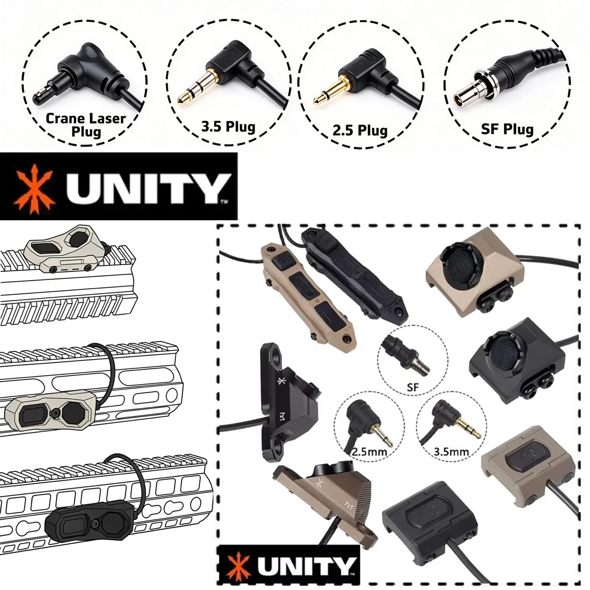 Unity Scout Light Remote AXON Switch For M300 M600 Flashlight 2.5mm 3.5mm SF Plug 20mm Rail Dual Function Pressure Switch