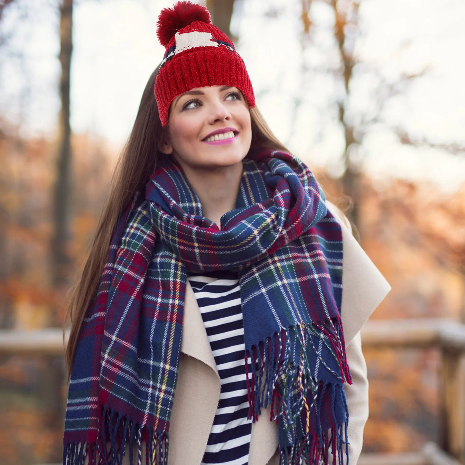 2 em 1 inverno cachecol de malha chapéu vermelho escuro multifuncional pescoço mais quente feminino crochê gorro macio quente malha boné tempo frio