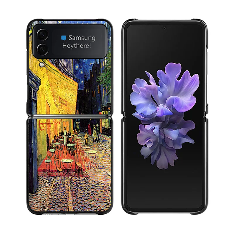 Funda de teléfono para Samsung Galaxy Z Flip4 Flip3 Flip 5 4 3 Flip5 5 5G Van Gogh Mona Lisa ZFlip, cubierta protectora de Cámara dura negra