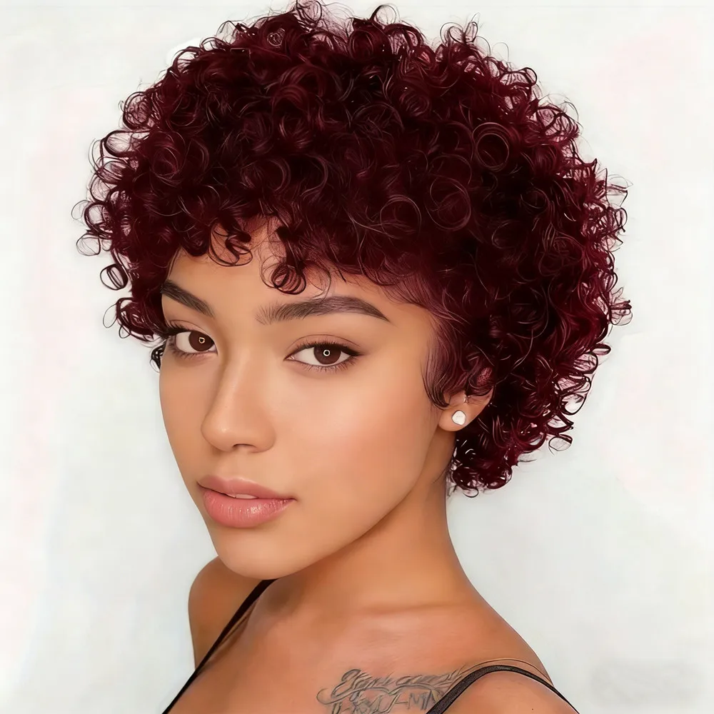 

Пикси парик короткий кудрявый парик из натуральных волос пикси для женщин, повседневная вечеринка, косплей, черный парик, 8 дюймов, 30 цветов, машинное производство