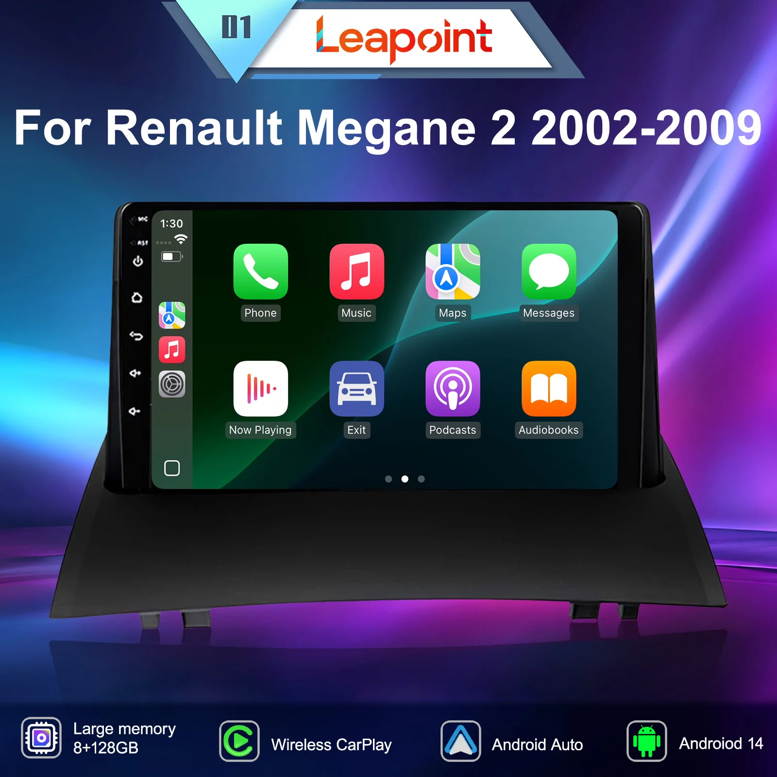 

Leapoint Wireless CarPlay Android 14 Multimedia Player For Renault Megane 2 2002-2009 Auto Radio GPS Navigation 4G WIFI DVD 2DIN