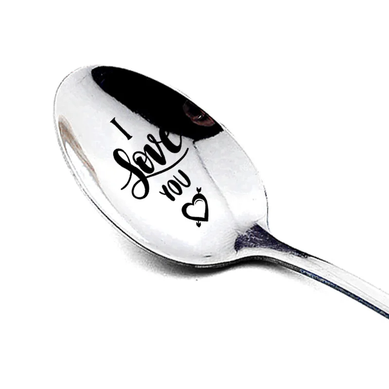 1Pc Stainless Steel Spoon Cutlery Unique Valentine's Day Personalized Spoon Ettuce Dessert Salad Spoon for Friends Family Lover