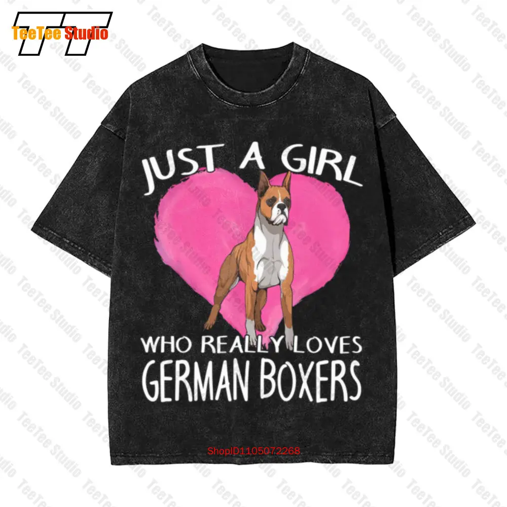 Dog Owner Just A Girl Who Really Loves German Boxers Vintage Oversized T-Shirt Tee QLWZ