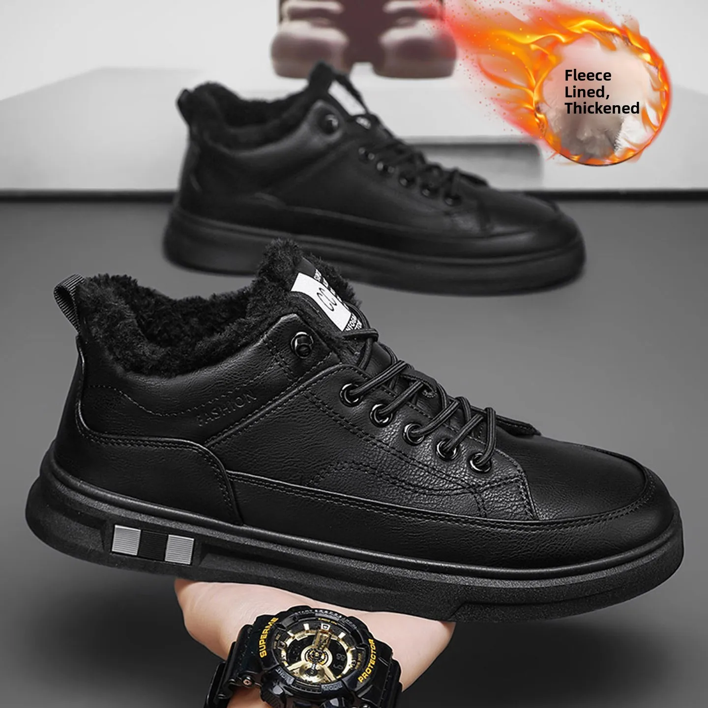 

Men's Winter Fce Lined Spor Casual Work oes Waterproof Versatile Trendy Boots Low Heel round Toe PVC Outsole Synthetic...