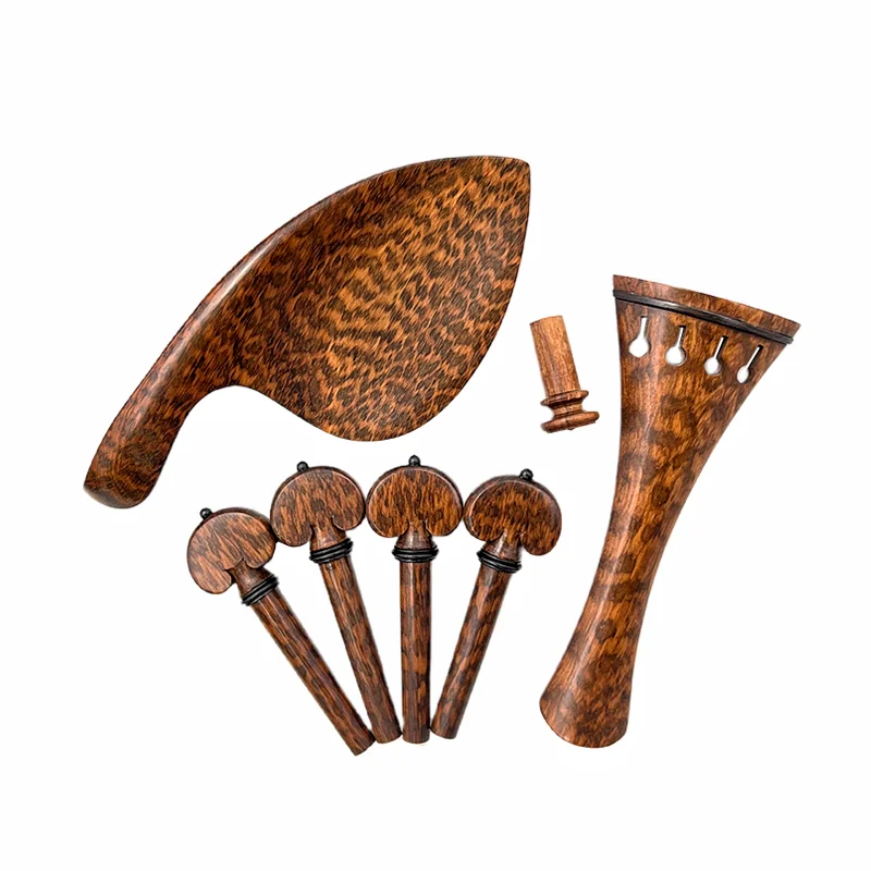 1 set 4/4 violin snakewood letterwood Fiddle Viola Cello Tailpiece+Tuning pegs+Endpins+Chin rest/Chin Holder parts fitting