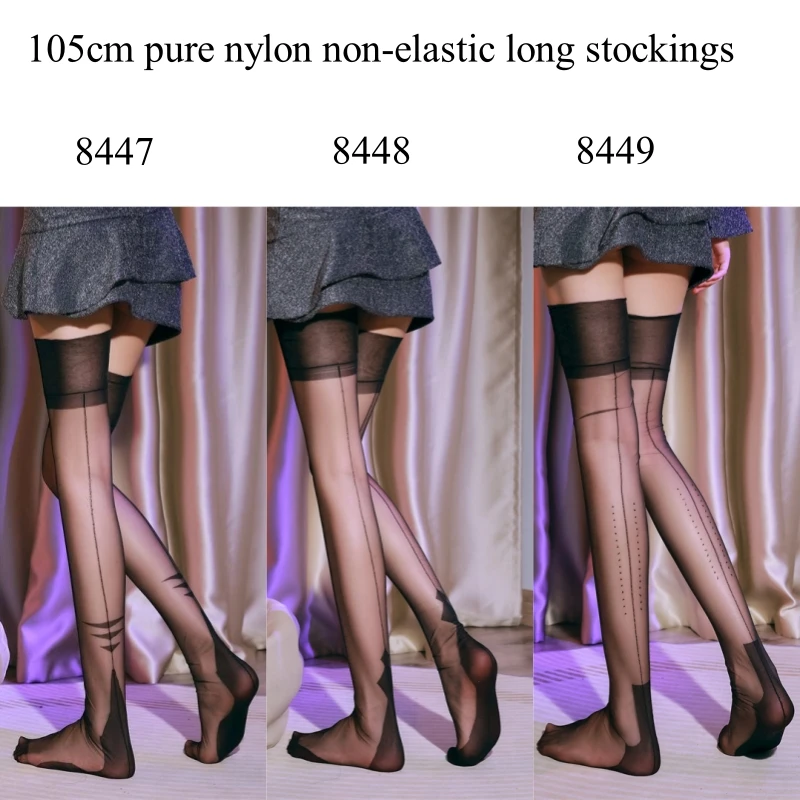 Foot Shaped Cuban Heel Back Seam Leg Slim Thigh High Stockings Women Sexy 5D Ultrathin Pure Nylon Non-elastic Long Stockings