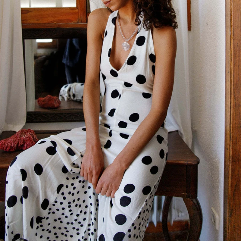 Casual Hollow Sleeveless High Waist Dresses New 2025 Low Cut V-neck Summer Long Dress Floral Print Vacation Backless Beach Dress