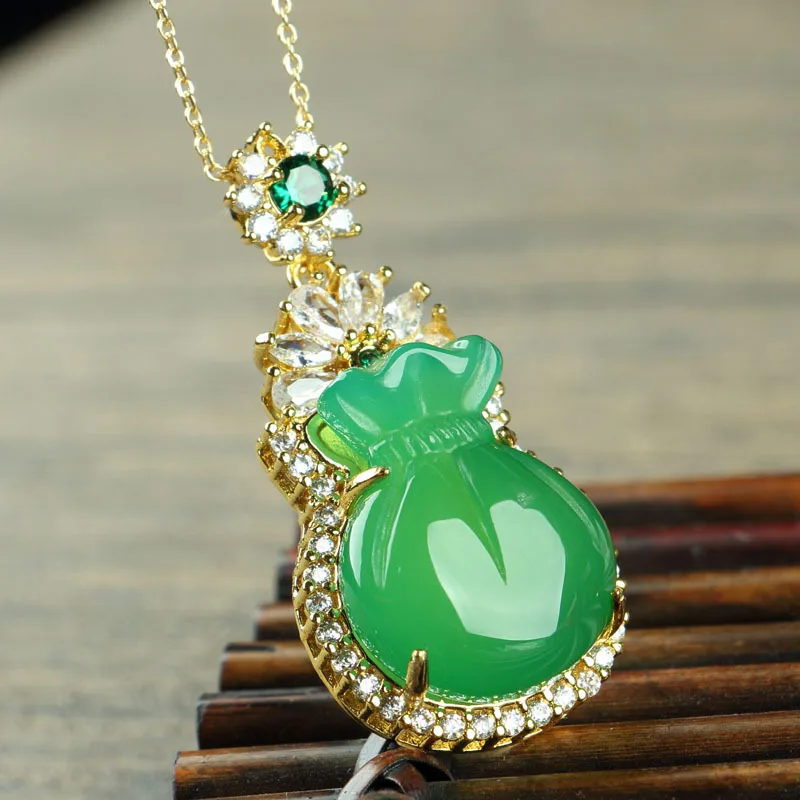 Natural chalcedony inlaid purse brazil green agate purse pendant