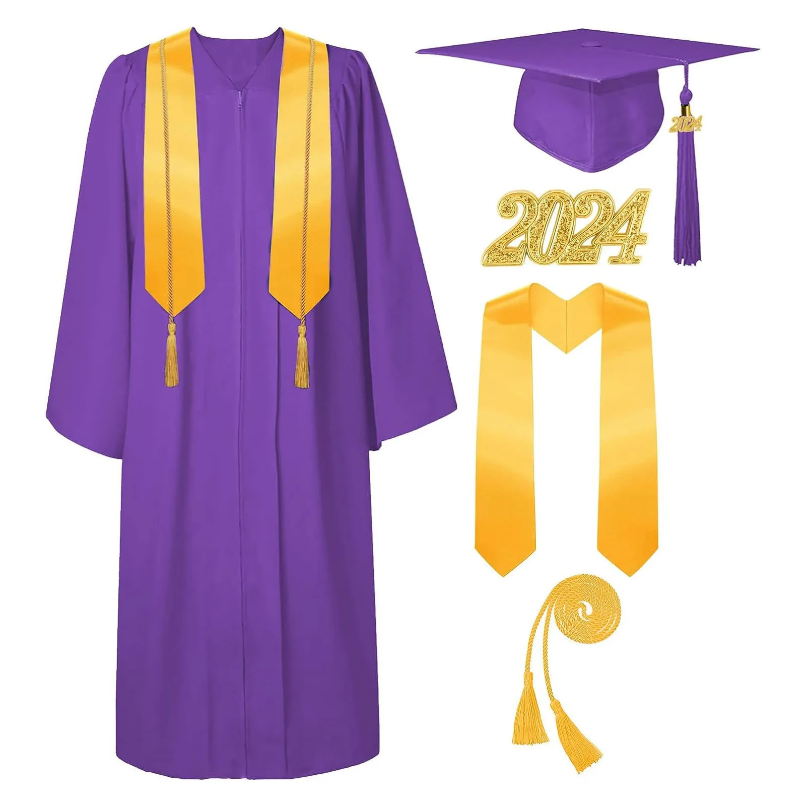 

Campus bachelor suit Graduation Cap And Gown 2024 Set With Tassel Honor Cord Graduation Stoles For High School College Bachelor
