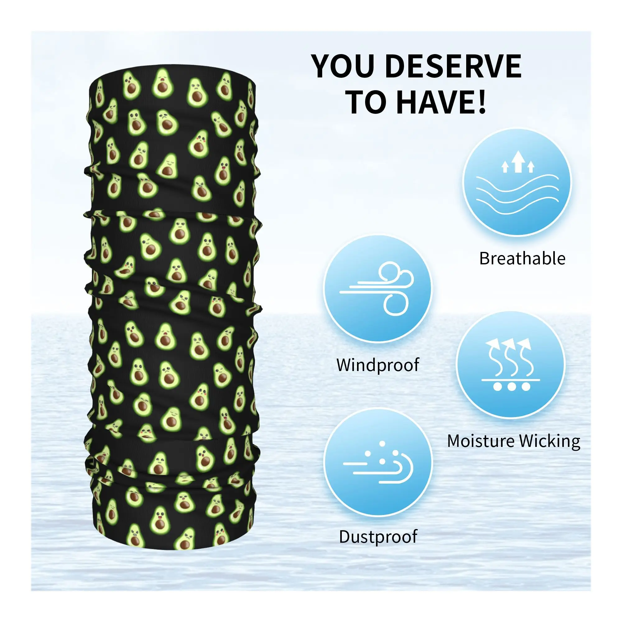 Divertidos emoticonos de aguacate Bandana cubierta para el cuello máscara impresa bufanda diadema multifunción correr Unisex adulto a prueba de viento