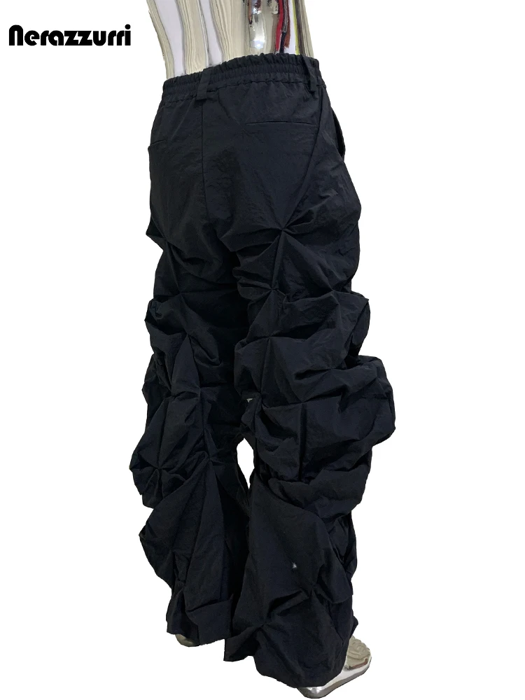 Nerazzurri الخريف كول وسيم طويل أسود Ruched مكدسة السراويل للرجال مرونة الخصر الفاخرة مصمم ايمو الملابس الرجالية 2025 #4