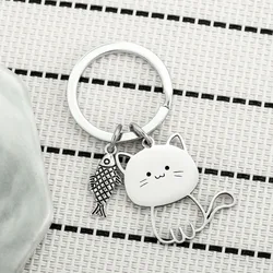 Cat and Fish Keychains Durable Stainless Steel Cute Cartoon Animal Key Chains Children Interesting Keychains
