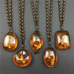 Amber Brine Beeswax Beads Necklace Honey Wax Brazilian Amber Necklace Handicraft National Style Pendant Ornaments 스테인레스 스틸 목걸이
